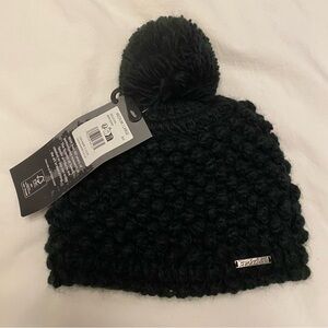 Spyder Black Knit Kids Beanie with Pom-Pom